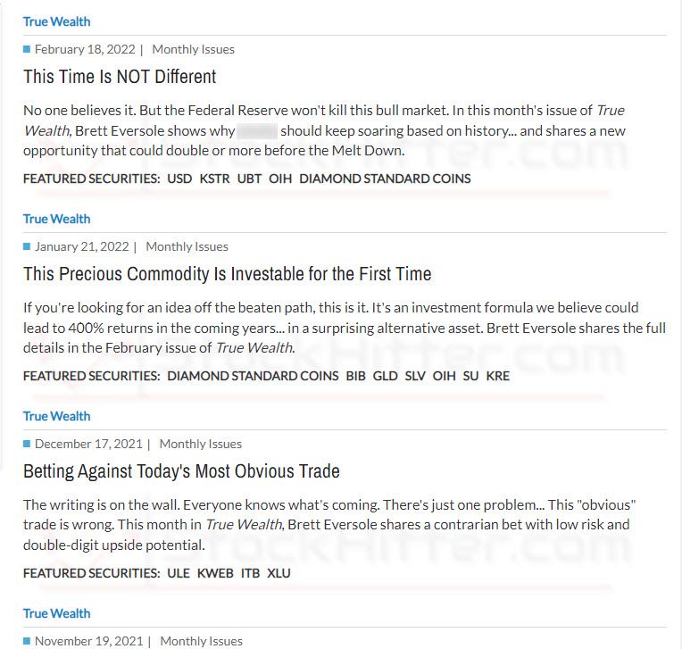 True Wealth Monthly Issues and Updates