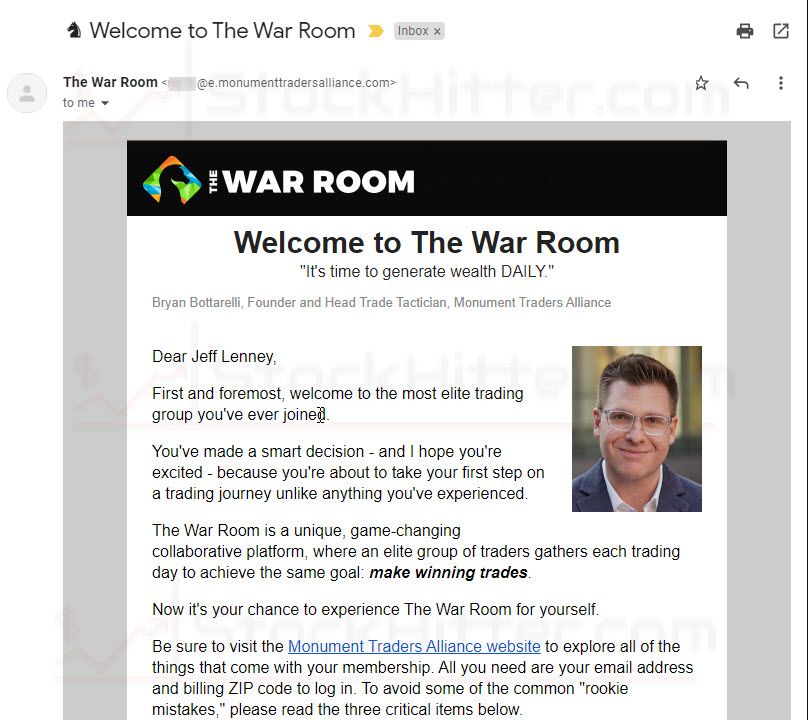 Monument Traders Alliance War Room Welcome Email