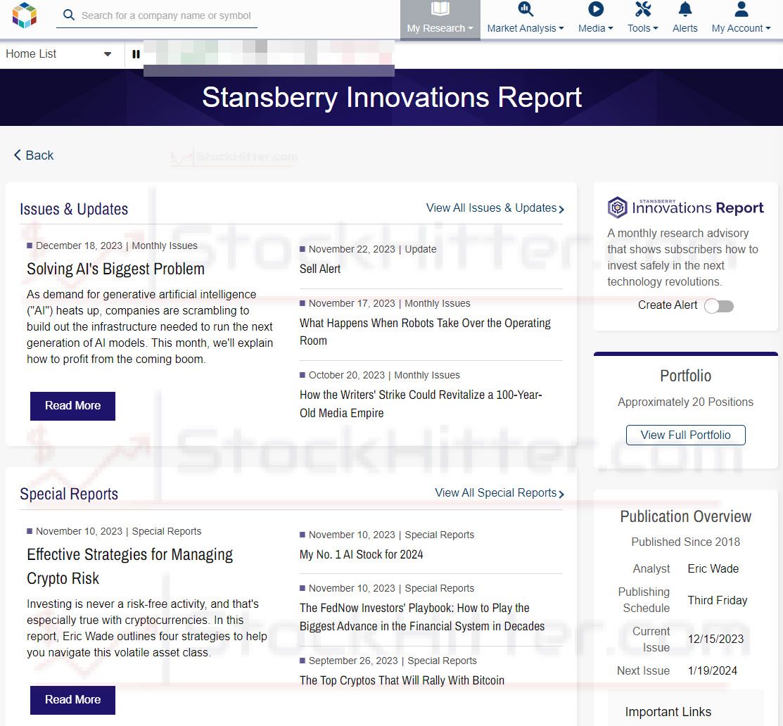 Stansberry Innovations Report Members Area Stansberry Innovations Report Members Area