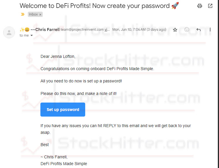 Defi Profits Made Simple Welcome Email
