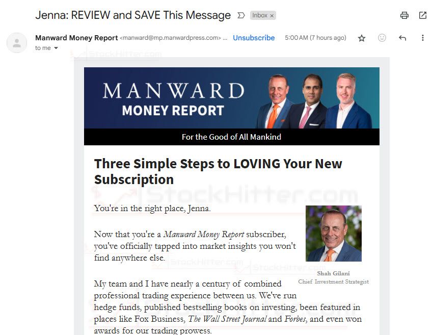 Manward Money Report Welcome Email