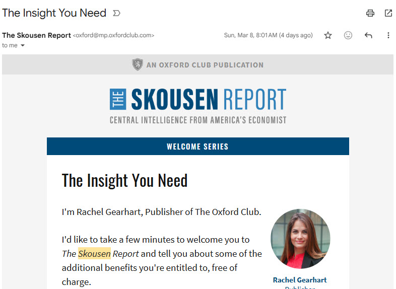 Skousen Report Welcome Email