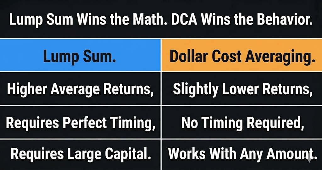 Dollar cost averaging vs lump sum investing comparison — returns timing and capital requirements