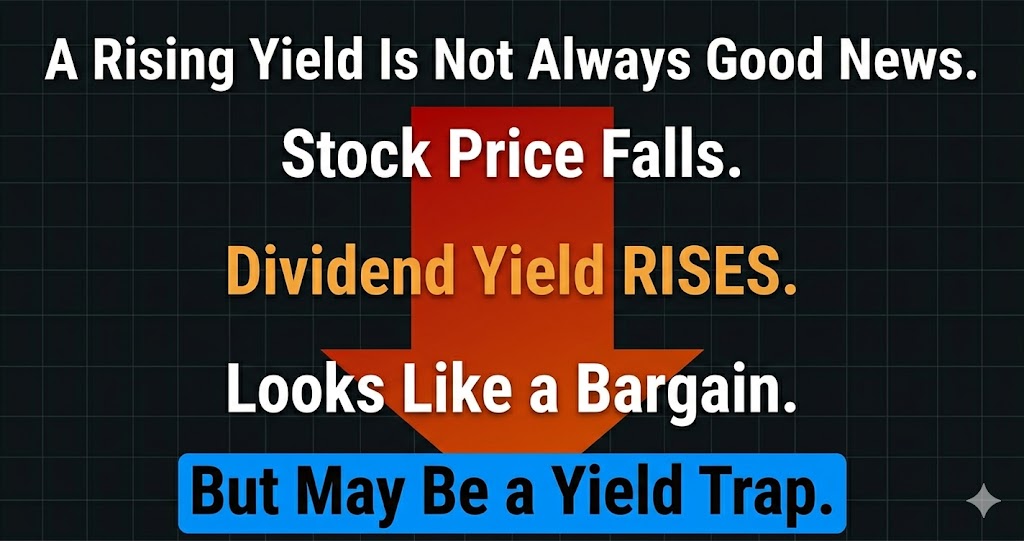 Dividend yield trap explained — falling stock price raises yield creating false value signal