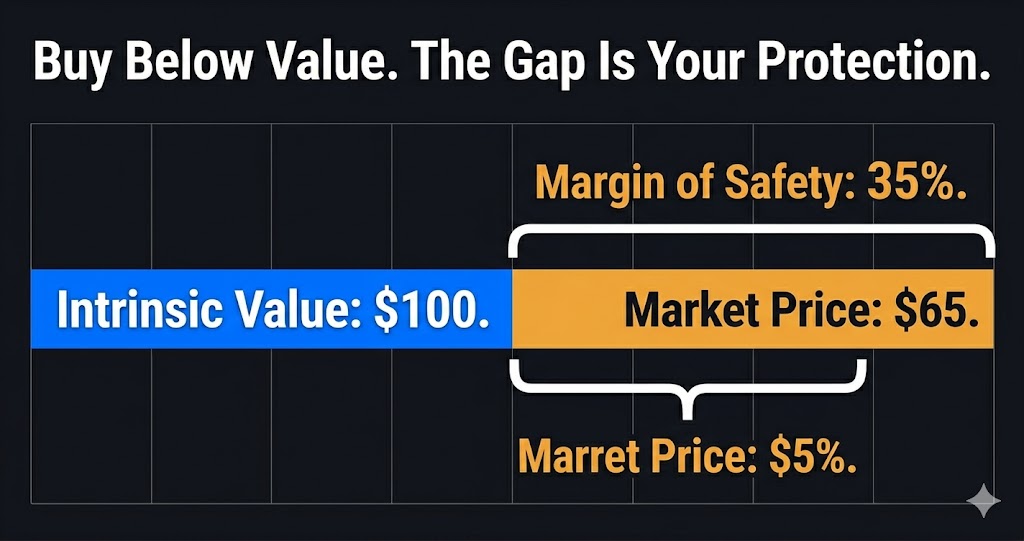 Margin of safety explained — gap between intrinsic value and market price in value investing