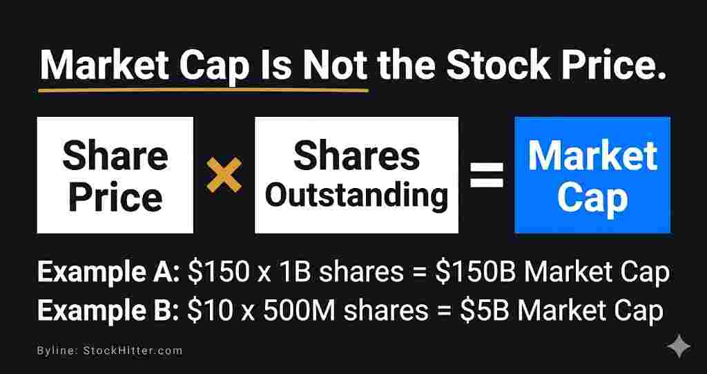Market cap formula — share price multiplied by shares outstanding equals market cap explained