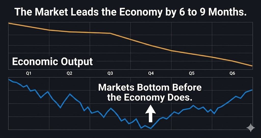 Stock market leads economy during recession — market bottoms before GDP recovers chart