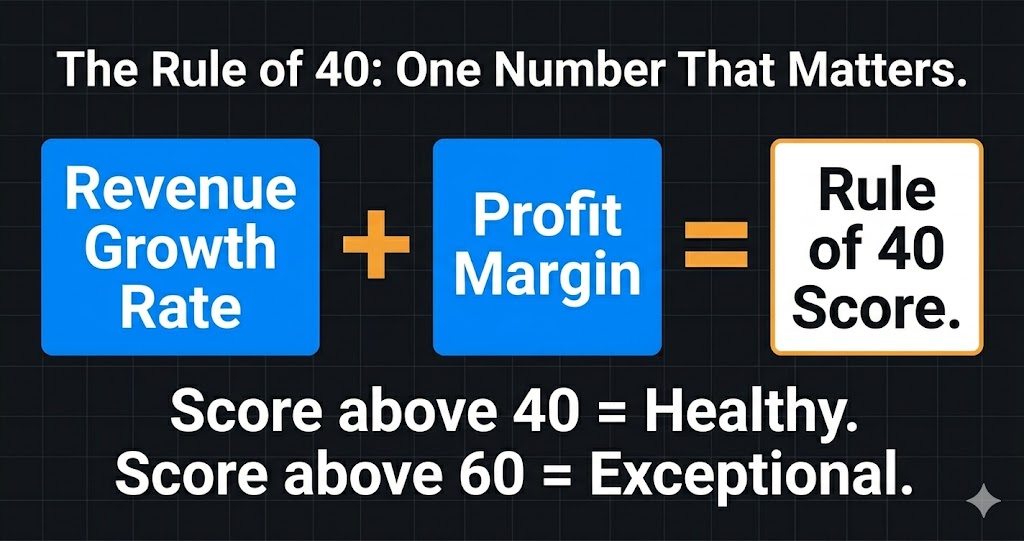 Rule of 40 explained — revenue growth rate plus profit margin formula for growth stock evaluation