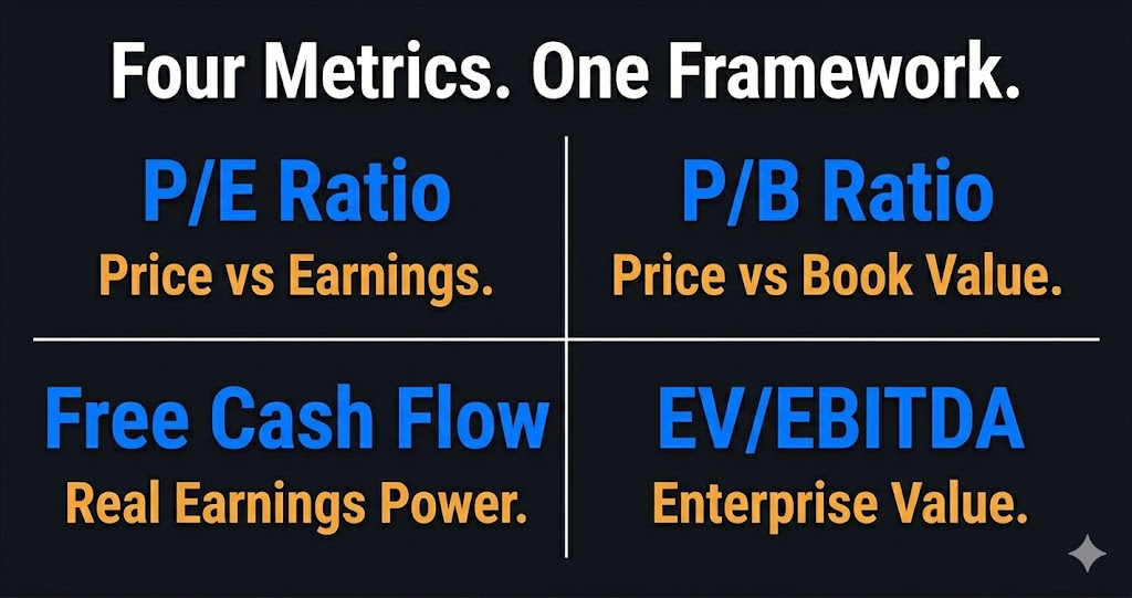 Value investing key metrics — P/E ratio P/B ratio free cash flow and EV EBITDA explained