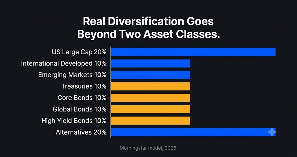 Diversified portfolio allocation beyond stocks and bonds — Morningstar 11 asset class model