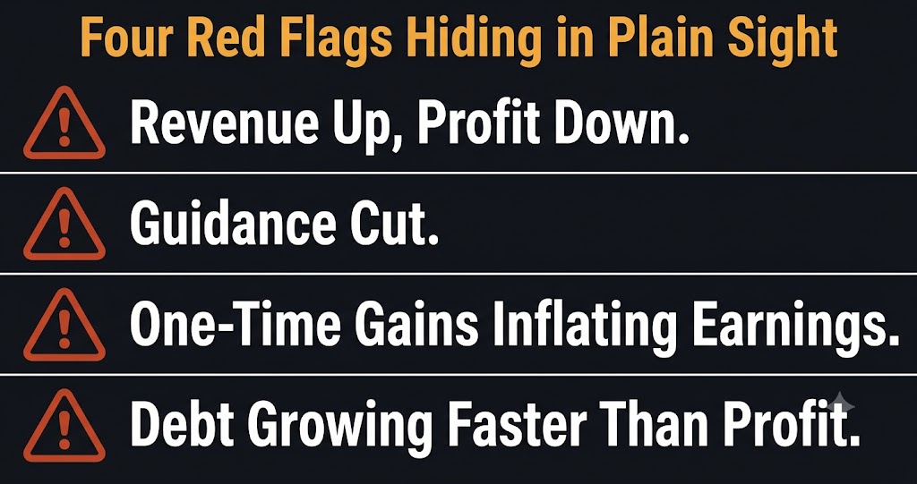 Earnings report red flags — revenue profit gap guidance cuts one time gains debt growth