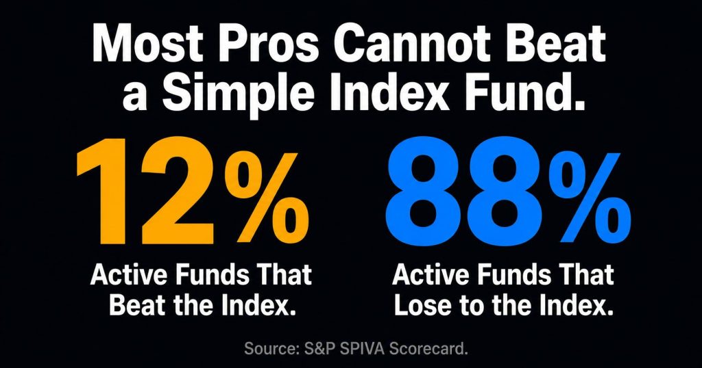 Index funds vs active funds performance — 88 percent of active funds underperform the index