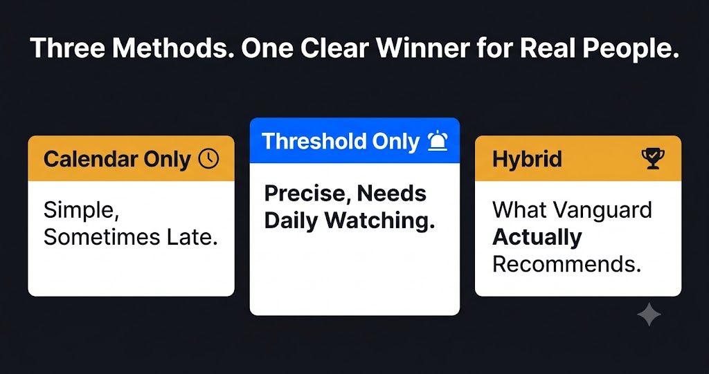 Calendar vs threshold vs hybrid rebalancing methods comparison chart