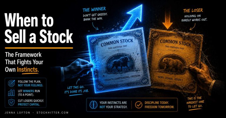 When to sell a stock guide 2026 — framework for exit decisions by Jenna Lofton StockHitter