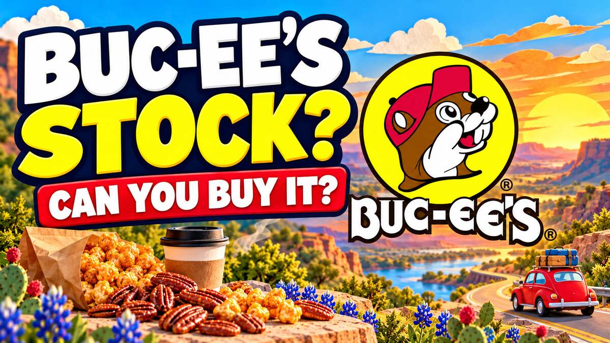 Buc-ee’s stock thumbnail with the beaver logo, road-trip snacks and a playful illustrated highway scene.