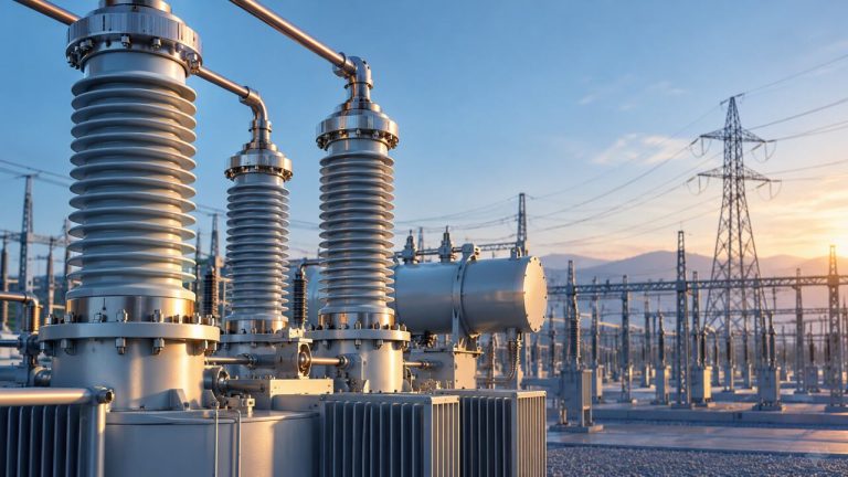 Conceptual illustration of high-voltage grid components for GE Vernova's proposed Trench Group acquisition.